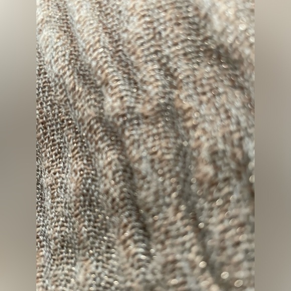 5/$25 Soft and comfy tan wrap scarf with gold metallic flecks accordion design - Picture 3 of 4